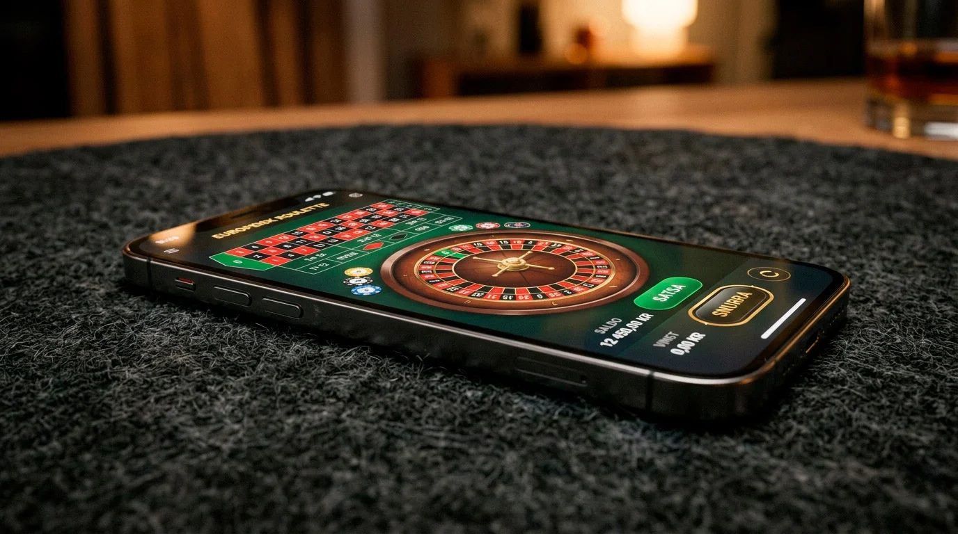 Roulettebord i ett modernt onlinecasino visat pa en mobiltelefonskarm